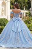 Cold Shoulder Sky Blue Corset Quinceañera Dress with Appliques
