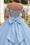Cold Shoulder Sky Blue Corset Quinceañera Dress with Appliques
