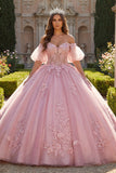 Ball Gown Pink Off the Shoulder Quinceañera Dress with Puff Sleeves