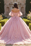 Ball Gown Pink Off the Shoulder Quinceañera Dress with Puff Sleeves