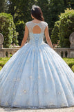 Bateau Neck Sky Blue Ball Gown Quinceañera Dress with Beadings