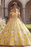 Yellow Floral Off the Shoulder Corset Quinceañera Dress