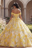 Yellow Floral Off the Shoulder Corset Quinceañera Dress