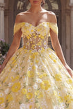Yellow Floral Off the Shoulder Corset Quinceañera Dress