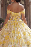 Yellow Floral Off the Shoulder Corset Quinceañera Dress