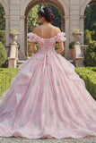 Pink Ruffled Off the Shoulder Ball Gown Long Quinceañera Dress