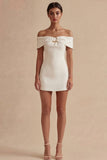 Off The Shoulder White Bodycon Mini Graduation Dress