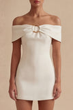 Off The Shoulder White Bodycon Mini Graduation Dress
