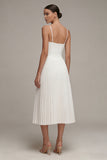 White Corset Pleated Spaghetti Straps A Line Graduation Dress