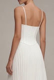 White Corset Pleated Spaghetti Straps A Line Graduation Dress