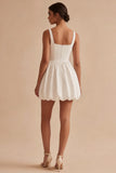 White Square Neck A Line Mini Graduation Dress