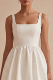 White Square Neck A Line Mini Graduation Dress