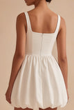 White Square Neck A Line Mini Graduation Dress