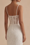 Sheath White Lace Spaghetti Straps Corset Midi Engagement Dress