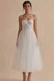 White Lace A Line Corset Spaghetti Straps Engagement Dress