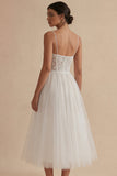 White Lace A Line Corset Spaghetti Straps Engagement Dress