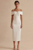 Sheath Off The Shoulder White Graduation Dress