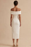 Sheath Off The Shoulder White Graduation Dress