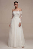 Lace White Off the Shoulder Wedding Dress with Long Sleeves