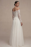 Lace White Off the Shoulder Wedding Dress with Long Sleeves