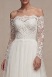 Lace White Off the Shoulder Wedding Dress with Long Sleeves