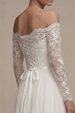 Lace White Off the Shoulder Wedding Dress with Long Sleeves