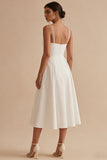 Simple White Spaghetti Straps A Line Midi Dress