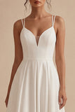 Simple White Spaghetti Straps A Line Midi Dress