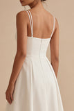 Simple White Spaghetti Straps A Line Midi Dress