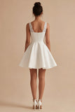 White Satin A Line Lace V-Neck Mini Graduation Dress