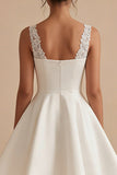 White Satin A Line Lace V-Neck Mini Graduation Dress