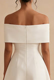 Off the Shoulder A Line White Mini Dress with Bow