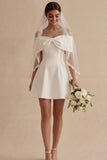 Off the Shoulder A Line White Mini Dress with Bow
