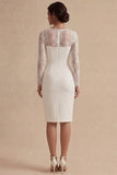 White Sheath Midi Dress with Lace Long Sleeves
