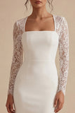 White Sheath Midi Dress with Lace Long Sleeves