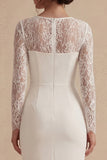 White Sheath Midi Dress with Lace Long Sleeves