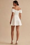 White Off the Shoulder Graduation Dress with Puff Sleeves