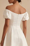 White Off the Shoulder Graduation Dress with Puff Sleeves