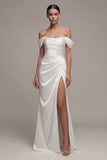 Sheath White Off the Shoulder Wedding Dress with Slit