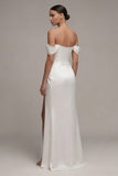 Sheath White Off the Shoulder Wedding Dress with Slit