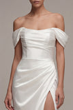 Sheath White Off the Shoulder Wedding Dress with Slit