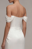 Sheath White Off the Shoulder Wedding Dress with Slit