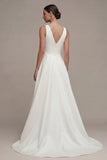 White V-Neck Satin High-Low Wedding Dress