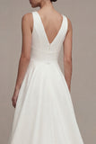 White V-Neck Satin High-Low Wedding Dress