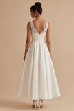 White Satin A Line V-Neck Engagement Dress