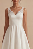 White Satin A Line V-Neck Engagement Dress