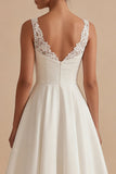 White Satin A Line V-Neck Engagement Dress