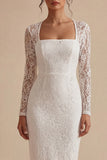 Lace White Sheath Midi Dress with Long Sleeves