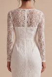 Lace White Sheath Midi Dress with Long Sleeves