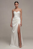 Sweetheart White Sheath Wedding Dress with Slit